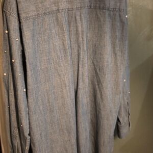 Blue Denim Shirt with Pearl Accents
